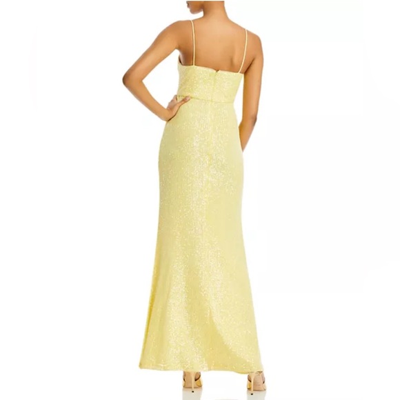 Bloomingdale’s Aqua Cutout Waist Sequin Column Gown in Yellow, Size 8 NEW $308 - Picture 4 of 11